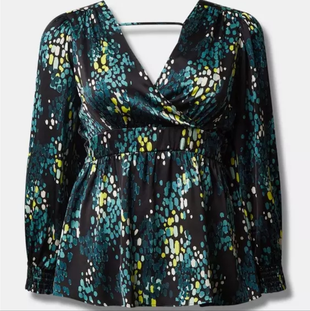 Torrid NWT Plus 0 0X XL Open Back Satin Print Babydoll Top Blouse Shirt NWT
